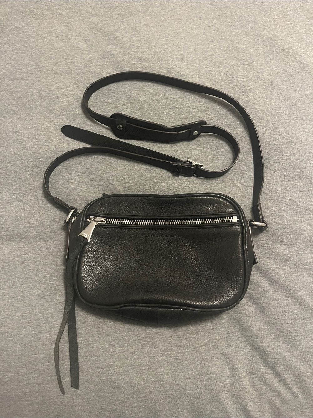Black  Leather Crossbody Bag with Front Zip